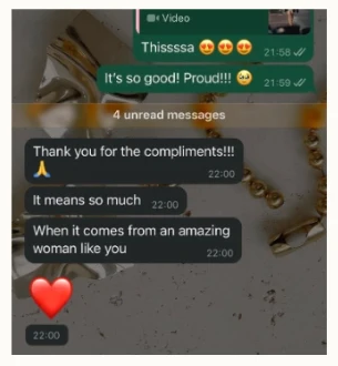 Client WhatsApp review about the value of Hatice's feedback