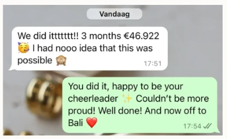 Client WhatsApp review: 3 months, €46.922 in sales